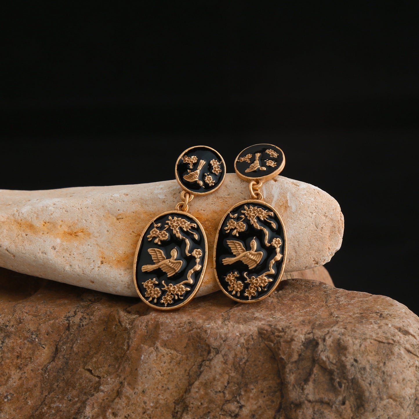 Black enamel earrings