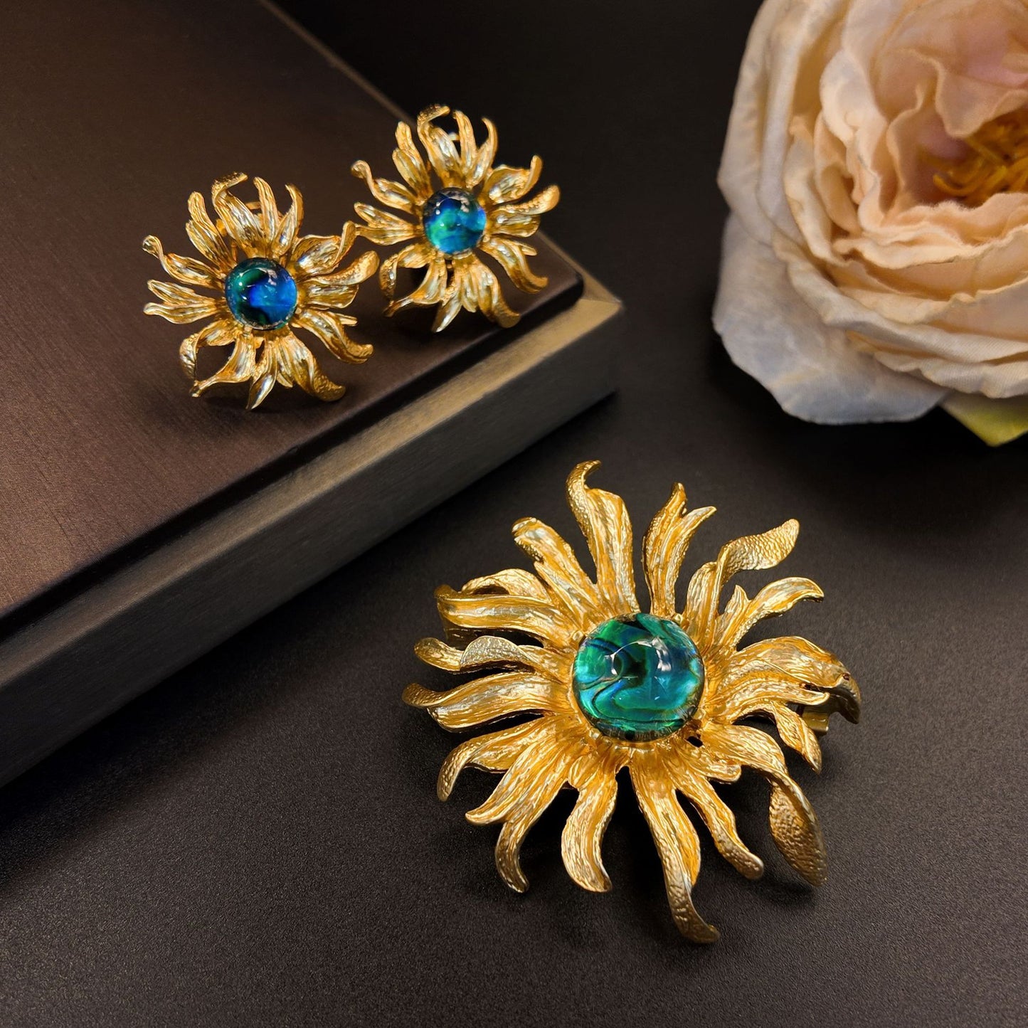 3D Flower Earrings and Brooch Set