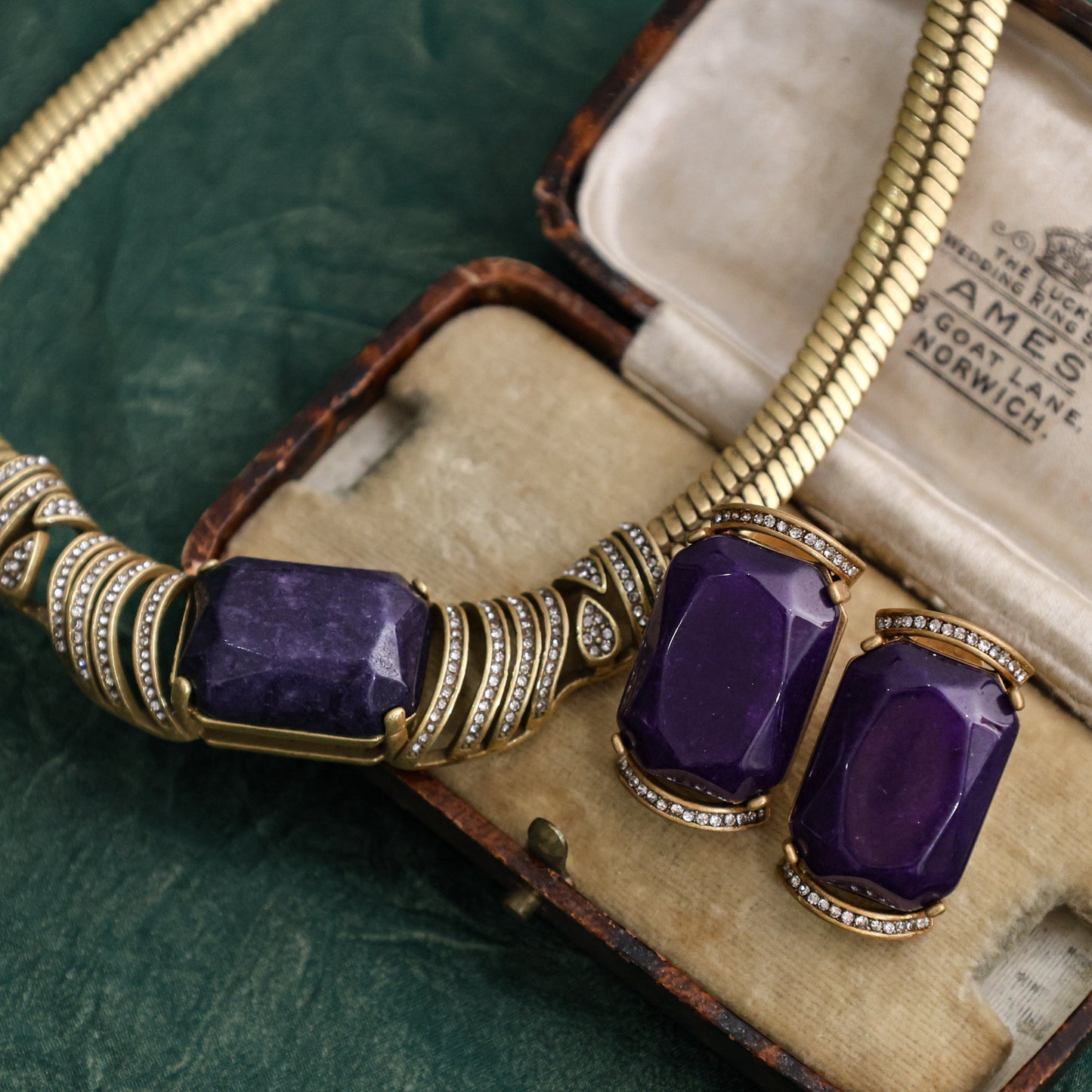Purple crystal earring necklace set