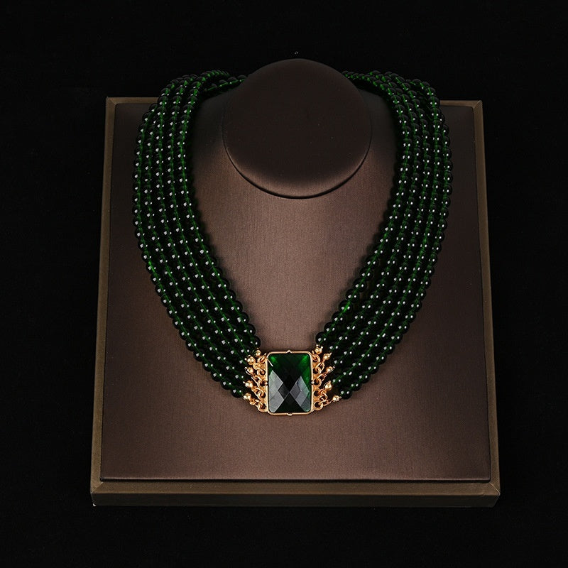 Green crystal multi-layer necklace