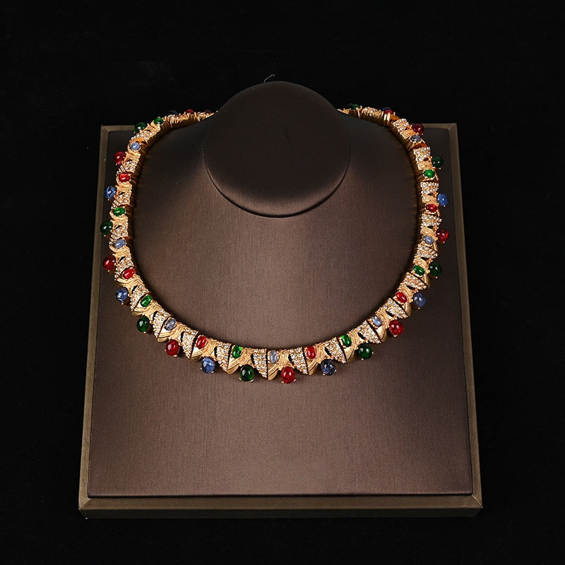 Copper rhinestone necklace, bracelet and earring set
