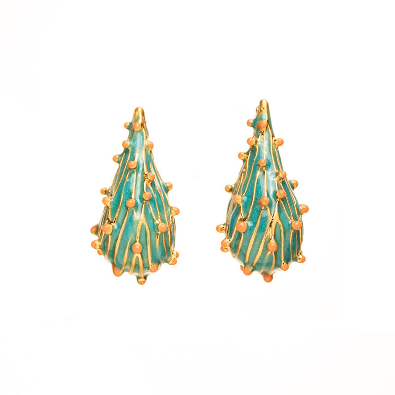 Green Raised Teardrop Earrings