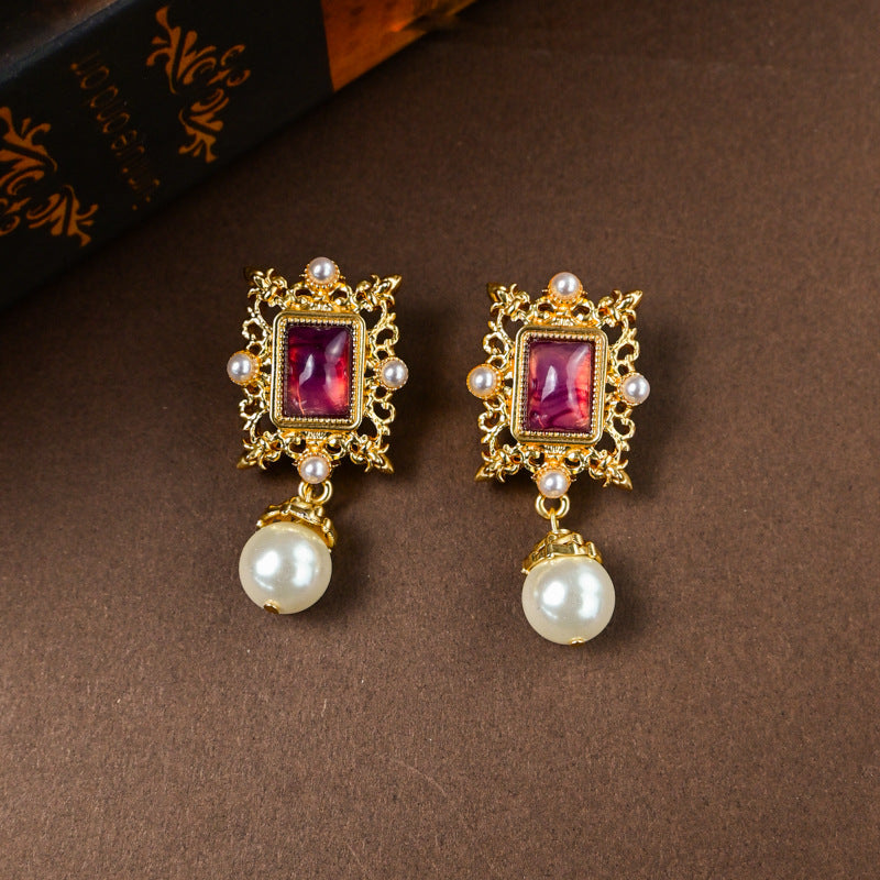 Amethyst Pearl Necklace Earring Set