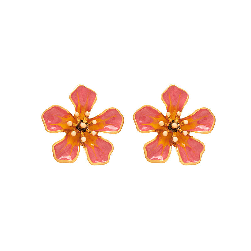 Five-petal red flower earrings