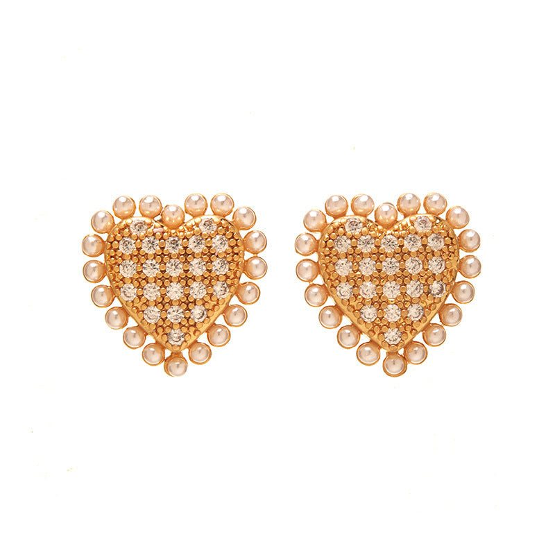 Heart-Shaped Pearl and Diamond Earrings