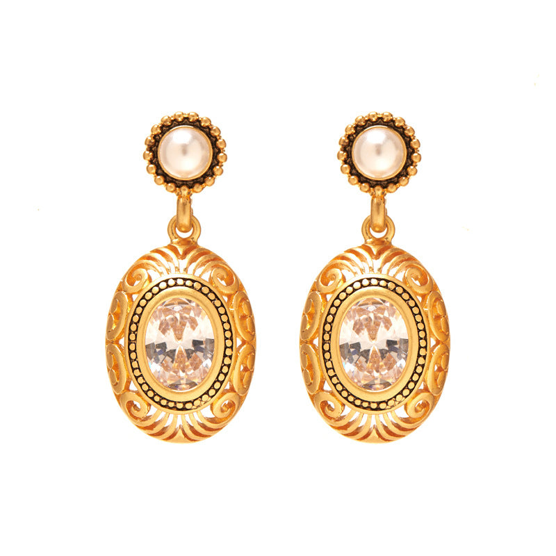 Gem-Set Oval Stud Earrings
