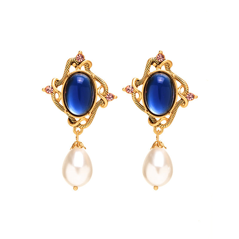 Black sapphire pearl earrings