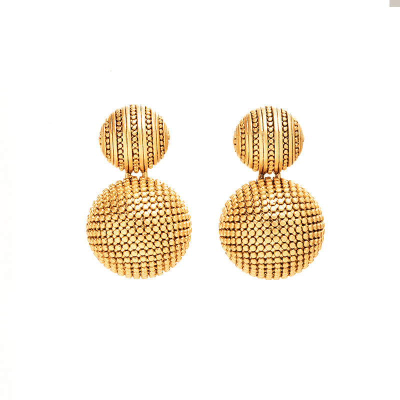 Gold convex ball earrings
