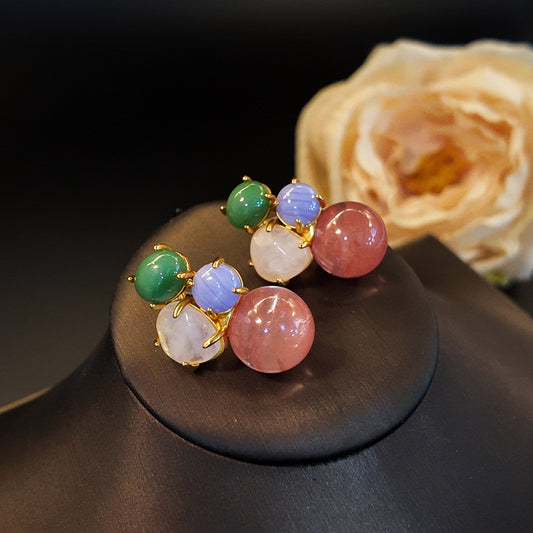 Brass inlaid irregular geometric watermelon stone earrings