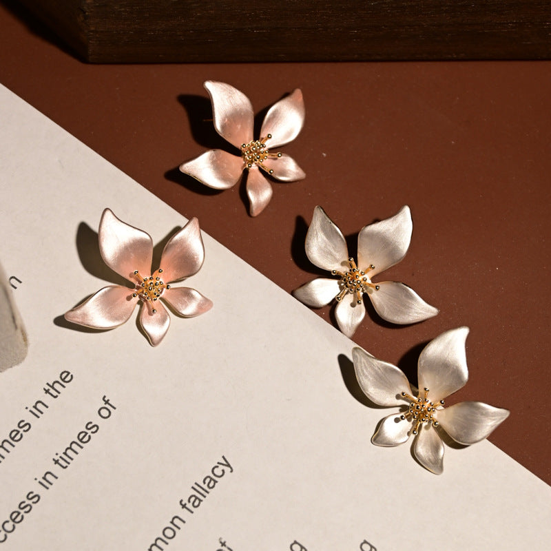 Five-petal flower matte brushed earrings