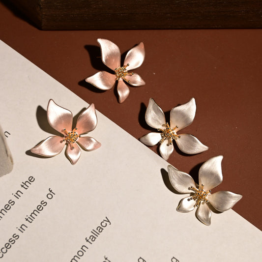 Five-petal flower matte brushed earrings