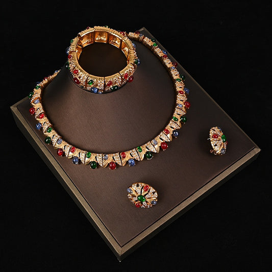 Copper rhinestone necklace, bracelet and earring set