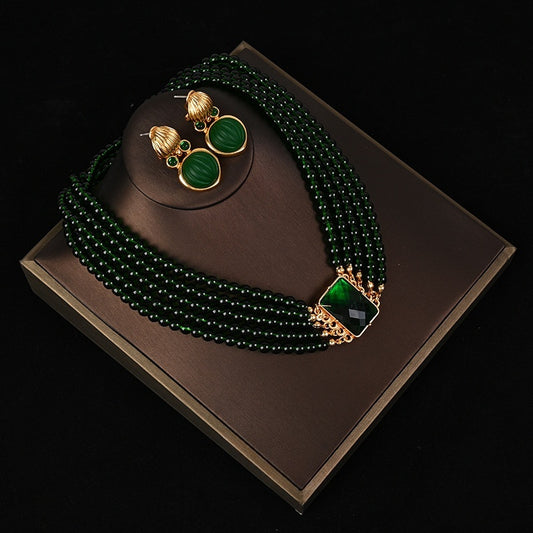 Green crystal multi-layer necklace
