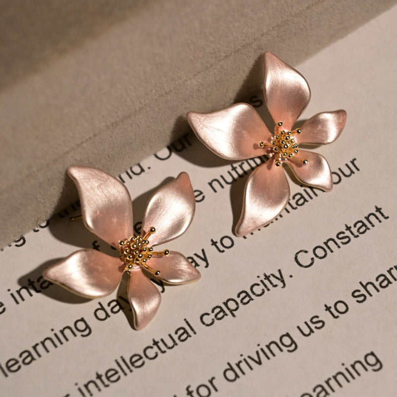 Five-petal flower matte brushed earrings