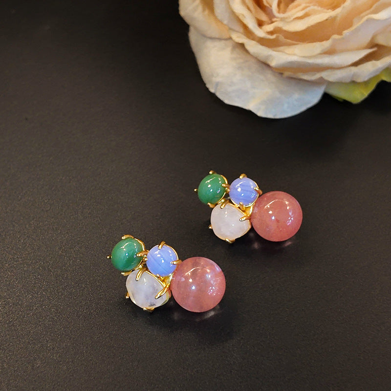 Brass inlaid irregular geometric watermelon stone earrings
