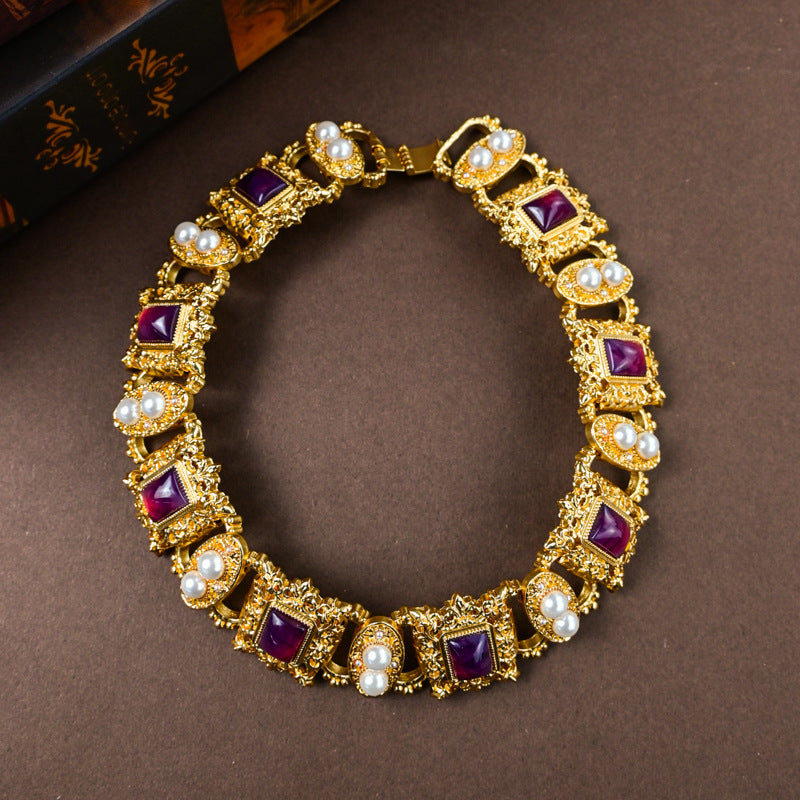 Amethyst Pearl Necklace Earring Set