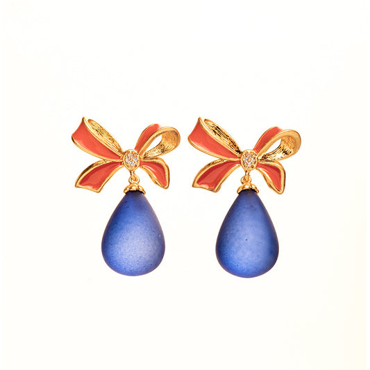 Bowknot Sapphire Pendant Earrings