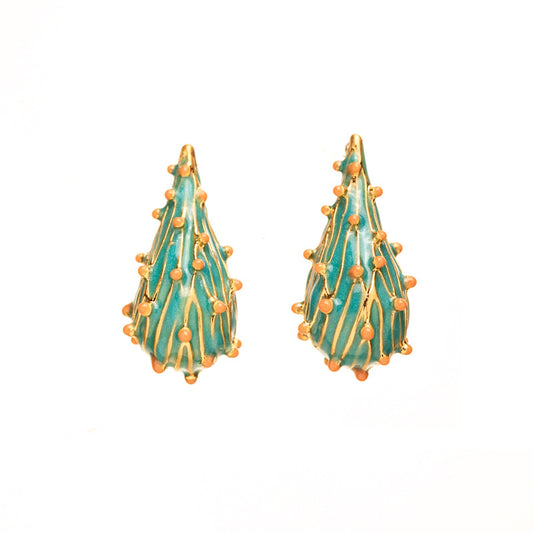 Green Raised Teardrop Earrings