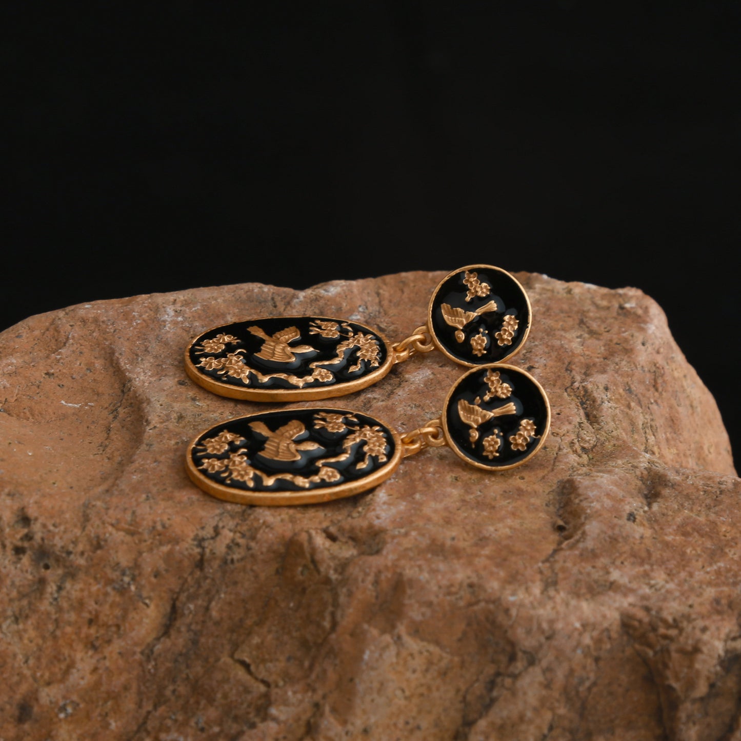 Black enamel earrings