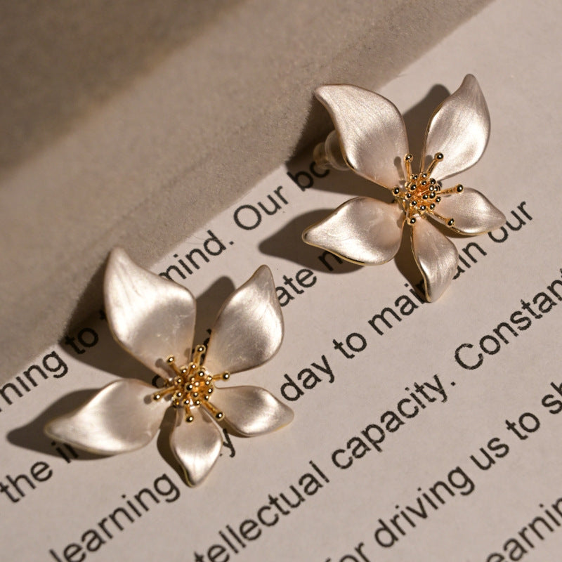 Five-petal flower matte brushed earrings