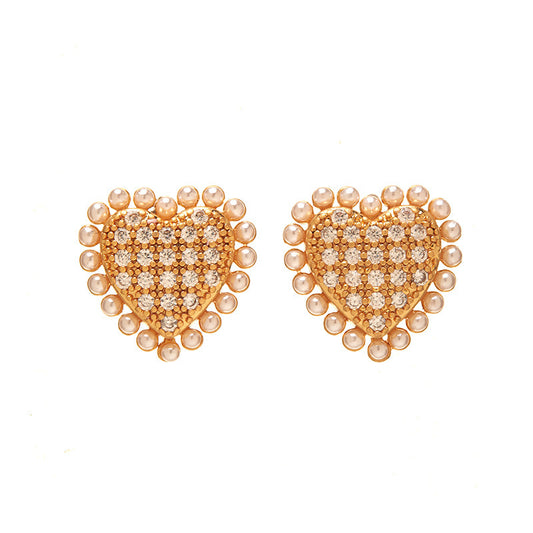 Heart-Shaped Pearl and Diamond Earrings