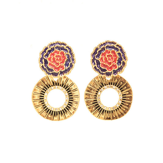 Red Flower Double Round Earrings