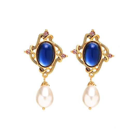 Black sapphire pearl earrings