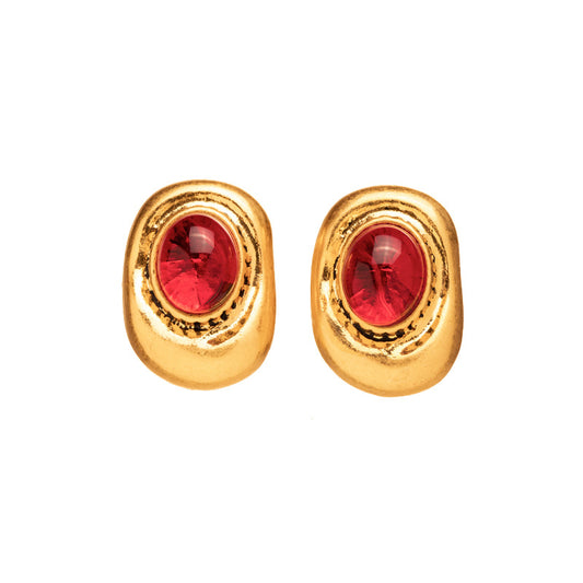 Vintage ruby inlaid earrings