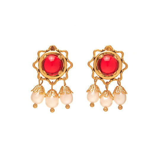 Ruby Pearl Stud Earrings