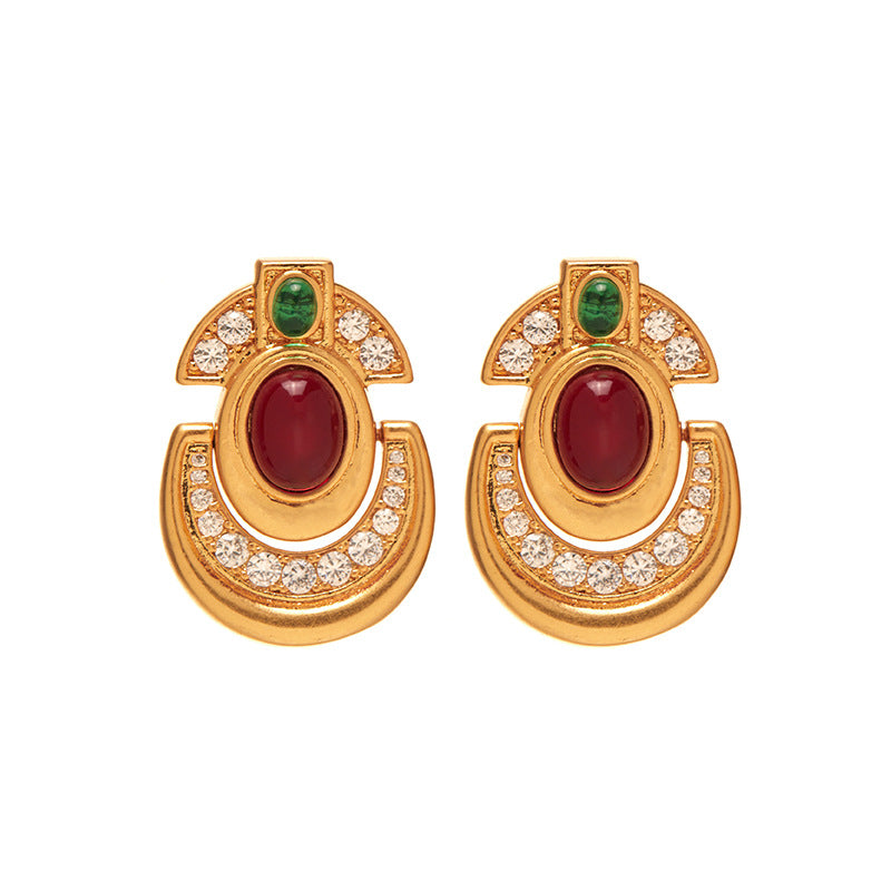 Geometric Ruby and Emerald Earrings
