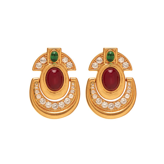 Geometric Ruby and Emerald Earrings