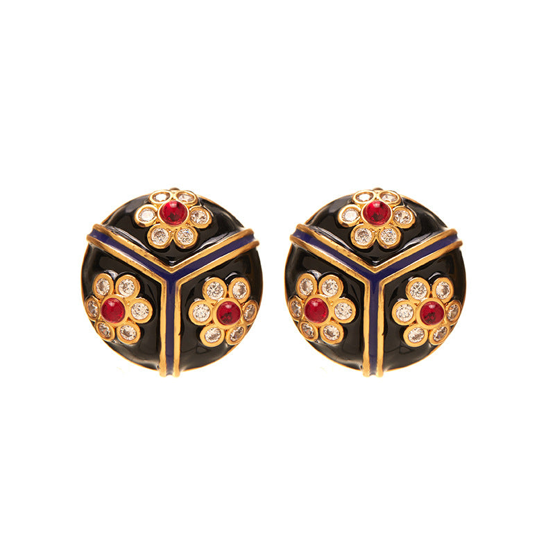Round Trident Flower Earrings