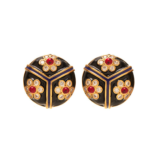 Round Trident Flower Earrings