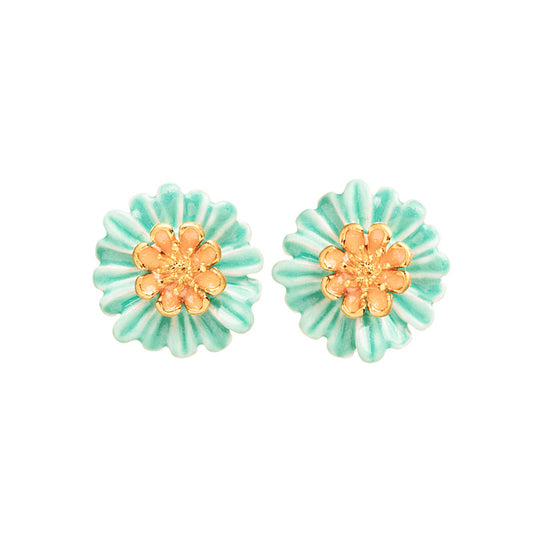 Green Daisy Stud Earrings