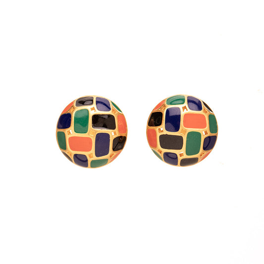 Colorful checkered ball earrings